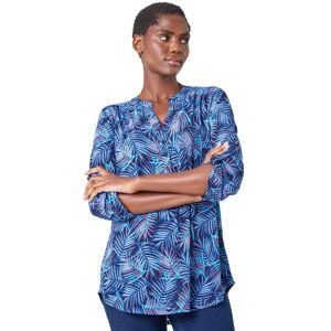 Roman Womens Leaf Print Stretch Jersey Blouse - Blue - Size 10 Uk Roman Womens Leaf Print Stretch Jersey Blouse - Blue - Size 10 Uk
