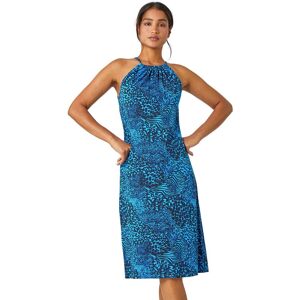 Roman Womens Animal Print Halter Neck Stretch Dress - Blue - Size 18 Uk Roman Womens Animal Print Halter Neck Stretch Dress - Blue - Size 18 Uk