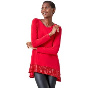 Roman Womens Sequin Hem Tunic Stretch Top - Red - Size 12 Uk Roman Womens Sequin Hem Tunic Stretch Top - Red - Size 12 Uk