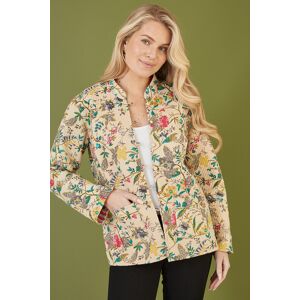 Yumi Womens Stone Floral Print Reversible Cotton Quilted Jacket - Size 8 Uk Yumi Womens Stone Floral Print Reversible Cotton Quilted Jacket - Size 8 Uk