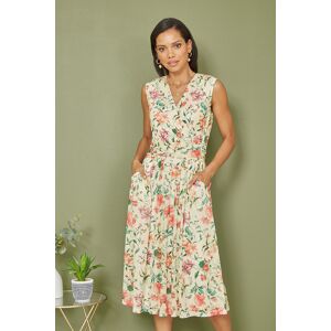 Yumi Womens Ivory Floral Print Mesh Stretch Midi Dress With Pockets - Size 8 Uk Yumi Womens Ivory Floral Print Mesh Stretch Midi Dress With Pockets - Size 8 Uk