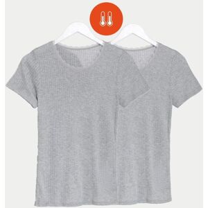 Marks & Spencer Womens 2 Pack Thermal Pointelle Short Sleeve Tops In Grey - Size 8 Uk Marks & Spencer Womens 2 Pack Thermal Pointelle Short Sleeve Tops In Grey - Size 8 Uk