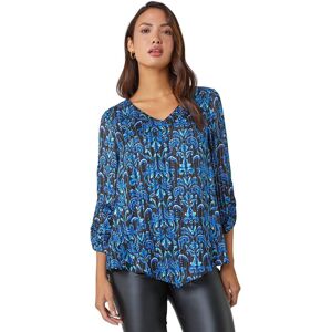 Roman Womens Abstract Print Metallic Ruched Blouse - Blue - Size 12 Uk Roman Womens Abstract Print Metallic Ruched Blouse - Blue - Size 12 Uk