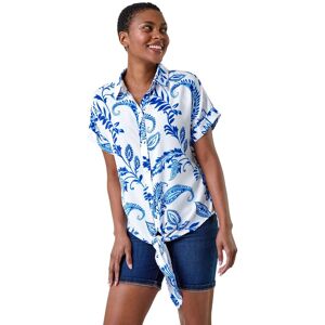 Roman Womens Paisley Leaf Print Tie Front Top - Blue - Size 20 Uk Roman Womens Paisley Leaf Print Tie Front Top - Blue - Size 20 Uk