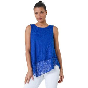 Roman Womens Burnout Swirl Print V-Neck Asymmetric Top - Blue - Size 10 Uk Roman Womens Burnout Swirl Print V-Neck Asymmetric Top - Blue - Size 10 Uk
