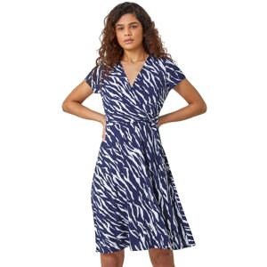 Roman Womens Zebra Print Stretch Wrap Skater Dress - Blue - Size 20 Uk Roman Womens Zebra Print Stretch Wrap Skater Dress - Blue - Size 20 Uk