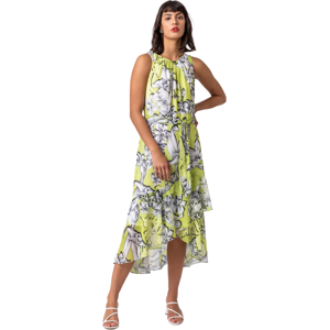 Roman Womens Floral Tie Waist Dipped Hem Dress - Lime Green - Size 10 Uk Roman Womens Floral Tie Waist Dipped Hem Dress - Lime Green - Size 10 Uk