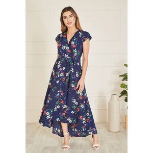 Mela London Womens Navy Daisy Print Wrap Over Midi Dress With Dipped Hem - Size 10 Uk Mela London Womens Navy Daisy Print Wrap Over Midi Dress With Dipped Hem - Size 10 Uk