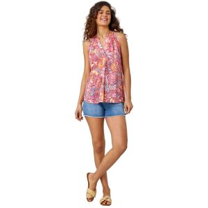 Roman Womens Floral Burnout Print V-Neck Vest Top - Red - Size 12 Uk Roman Womens Floral Burnout Print V-Neck Vest Top - Red - Size 12 Uk