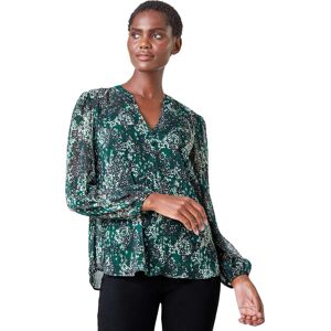 Roman Womens Animal Print Button Front Blouse - Green - Size 10 Uk Roman Womens Animal Print Button Front Blouse - Green - Size 10 Uk