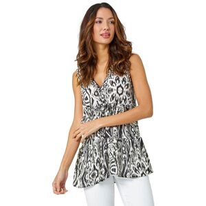 Roman Womens Sleeveless Aztec Print Frill Vest Top - Black Viscose - Size 10 Uk Roman Womens Sleeveless Aztec Print Frill Vest Top - Black Viscose - Size 10 Uk