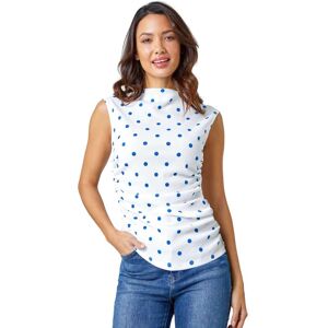 Roman Womens Polka Dot Ruched Stretch Top - Blue - Size 18 Uk Roman Womens Polka Dot Ruched Stretch Top - Blue - Size 18 Uk