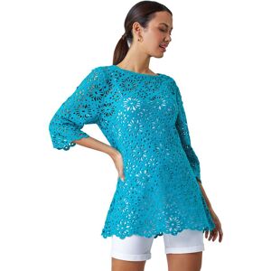 Roman Womens Floral Cotton Crochet Tunic Top - Turquoise - Size 14 Uk Roman Womens Floral Cotton Crochet Tunic Top - Turquoise - Size 14 Uk