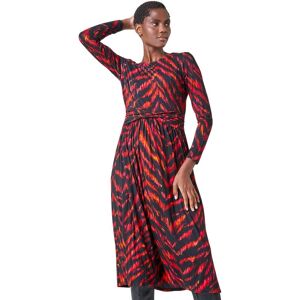 Roman Womens Tiger Print Twist Waist Midi Stretch Dress - Black - Size 12 Uk Roman Womens Tiger Print Twist Waist Midi Stretch Dress - Black - Size 12 Uk