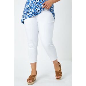 Roman Curve Womens Elastic Waist Cropped Denim Jeggings - White - Size Uk 26-28 Roman Curve Womens Elastic Waist Cropped Denim Jeggings - White - Size Uk 26-28
