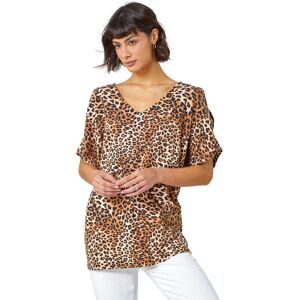 Roman Womens Animal Print Cold Shoulder Stretch Top - Beige Viscose - Size 10 Uk Roman Womens Animal Print Cold Shoulder Stretch Top - Beige Viscose - Size 10 Uk