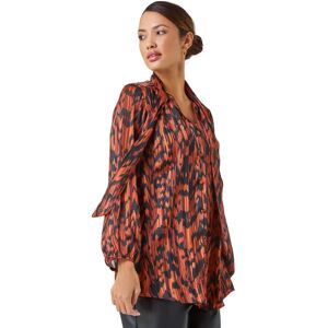 Roman Womens Animal Print Tie Neck Chiffon Top - Rust - Size 10 Uk Roman Womens Animal Print Tie Neck Chiffon Top - Rust - Size 10 Uk