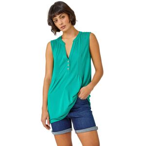 Roman Womens Sleeveless Button Detail Vest - Green Viscose - Size 10 Uk Roman Womens Sleeveless Button Detail Vest - Green Viscose - Size 10 Uk