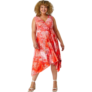 Roman Curve Womens Paisley Hanky Hem Stretch Dress - Orange - Size Uk 30-32 Roman Curve Womens Paisley Hanky Hem Stretch Dress - Orange - Size Uk 30-32