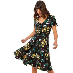 Roman Womens Floral Gathered Stretch Jersey Dress - Black - Size 14 Uk Roman Womens Floral Gathered Stretch Jersey Dress - Black - Size 14 Uk