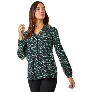 Roman Womens Wave Print Pleated Stretch Top - Green Viscose - Size 12 Uk Roman Womens Wave Print Pleated Stretch Top - Green Viscose - Size 12 Uk
