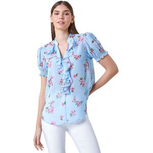 Roman Womens Textured Spot Floral Print V-Neck Frill Top - Blue - Size 12 Uk Roman Womens Textured Spot Floral Print V-Neck Frill Top - Blue - Size 12 Uk