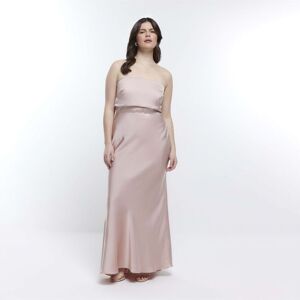 River Island Womens Bandeau Maxi Dress Pink Bridesmaid - Size 18 Uk