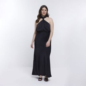 River Island Womens Halter Maxi Dress Black Bridesmaid - Size 18 Uk