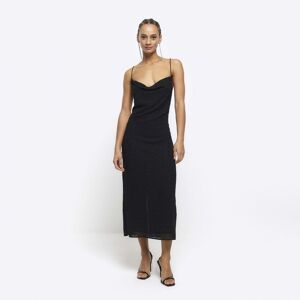 River Island Womens Slip Midi Dress Black Chiffon Beaded - Size 18 Uk