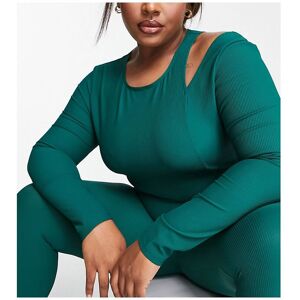 South Beach Womens Plus Cut Out Rib Long Sleeve Top In Forest Green - Size 22 Uk