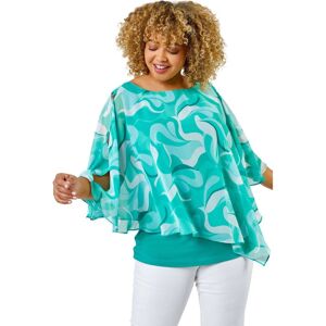 Roman Curve Womens Retro Swirl Chiffon Overlay Top - Mint - Size Uk 22-24