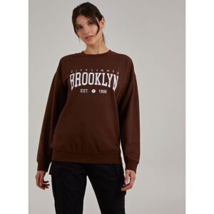 Pink Vanilla Womens Brooklyn Slogan Oversized Sweater - Chocolate Cotton - Size Medium