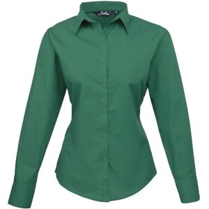 Premier Womens/ladies Poplin Long Sleeve Blouse / Plain Work Shirt (Emerald) - Size 22 Uk