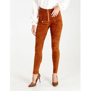 Pink Vanilla Womens Corduroy Zip Front Button Trousers - Brown - Size Medium