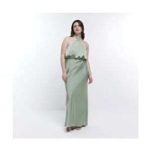 River Island Womens Halter Maxi Dress Green Bridesmaid - Size 18 Uk