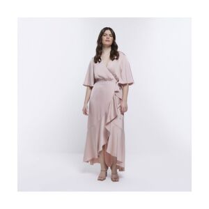 River Island Womens Wrap Maxi Dress Pink Bridesmaid Waterfall - Size 18 Uk