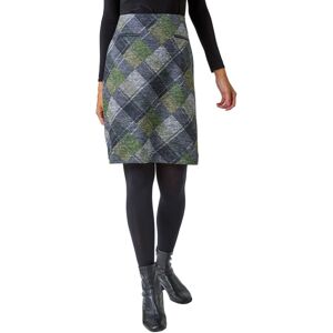 Roman Womens Check Print Pocket Stretch Skirt - Green - Size 20 Uk