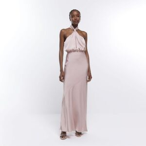 River Island Womens Halter Maxi Dress Pink Bridesmaid - Size 18 Uk