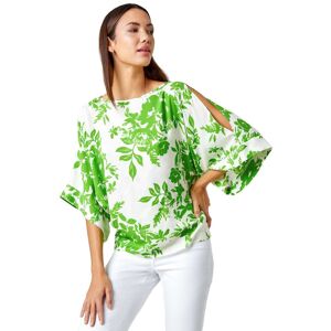 Roman Womens Floral Print Cold Shoulder Top - Green Viscose - Size 10 Uk Roman Womens Floral Print Cold Shoulder Top - Green Viscose - Size 10 Uk