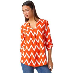 Roman Womens Zig Zag Print V-Neck Pleat Detail Tunic Top - Orange - Size 10 Uk Roman Womens Zig Zag Print V-Neck Pleat Detail Tunic Top - Orange - Size 10 Uk