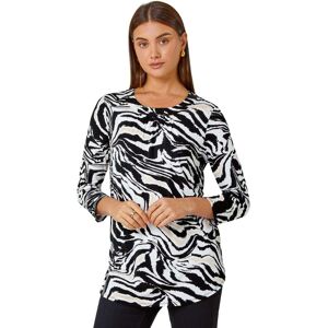Roman Womens Animal Print Pleated Stretch Top - Black Viscose - Size 12 Uk Roman Womens Animal Print Pleated Stretch Top - Black Viscose - Size 12 Uk