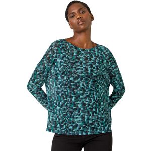 Roman Womens Abstract Print Mesh Overlay Stretch Top - Blue - Size 12 Uk Roman Womens Abstract Print Mesh Overlay Stretch Top - Blue - Size 12 Uk