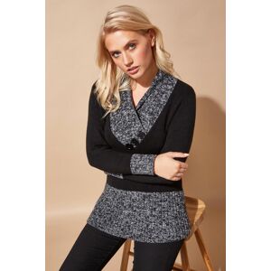 Roman Womens V-Neck Overlap Button Detail Longline Jumper - Black - Size 12 Uk Roman Womens V-Neck Overlap Button Detail Longline Jumper - Black - Size 12 Uk