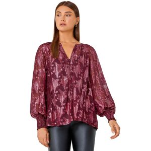 Roman Womens Abstract Metallic Print Blouse - Wine - Size 12 Uk Roman Womens Abstract Metallic Print Blouse - Wine - Size 12 Uk