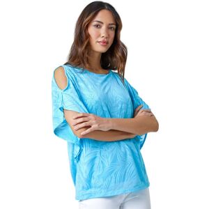 Roman Womens Burnout Tropical Leaf Overlay Top - Turquoise - Size 10 Uk Roman Womens Burnout Tropical Leaf Overlay Top - Turquoise - Size 10 Uk