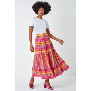 Roman Womens Tiered Striped Elastic Waist Maxi Skirt - Pink - Size 12 Uk Roman Womens Tiered Striped Elastic Waist Maxi Skirt - Pink - Size 12 Uk