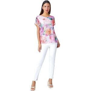 Roman Womens Mesh Overlay Floral Print T-Shirt - Pink Sequin - Size 12 Uk Roman Womens Mesh Overlay Floral Print T-Shirt - Pink Sequin - Size 12 Uk