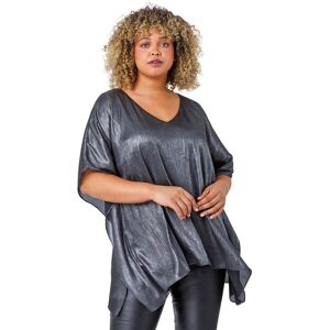 Roman Curve Womens Shimmer V-Neck Overlay Top - Silver - Size 18 Uk Roman Curve Womens Shimmer V-Neck Overlay Top - Silver - Size 18 Uk