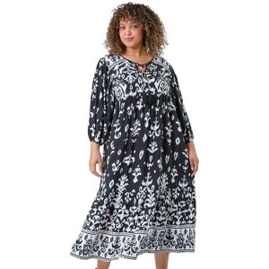 Roman Curve Womens Boho Print Tiered Midi Dress - Black Denim - Size 20 Uk Roman Curve Womens Boho Print Tiered Midi Dress - Black Denim - Size 20 Uk