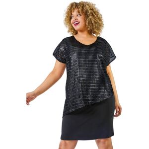 Roman Curve Womens Asymmetric Shimmer Overlay Dress - Black - Size Uk 26-28 Roman Curve Womens Asymmetric Shimmer Overlay Dress - Black - Size Uk 26-28